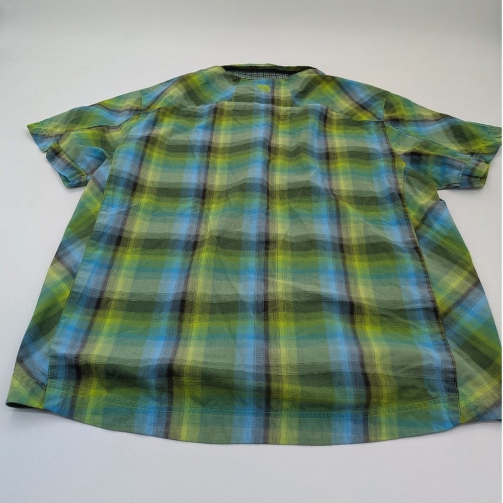 Mountain Hardwear Men's XL Plaid Snap Front Short Sleeve Hiking Shirt Green Blue - Picture 2 of 12